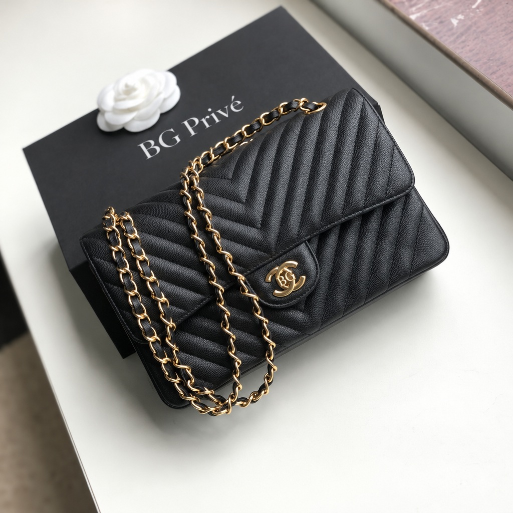 Classic Flap Medium Chevron Double Flap Shoulder Bag