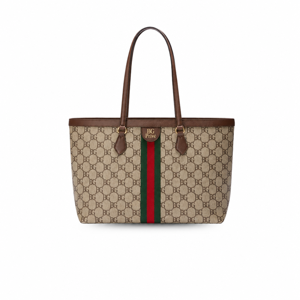 Ophidia Large Tote Bag in Beige and Ebony