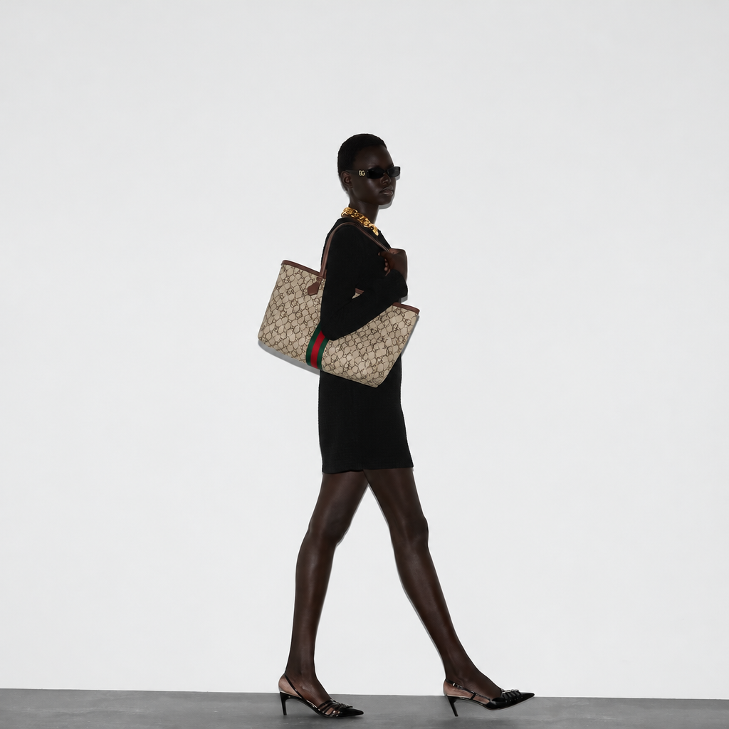 Ophidia Large Tote Bag in Beige and Ebony