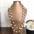 Pearl Necklace in Silver &amp; Pearly White – Five Sautoir