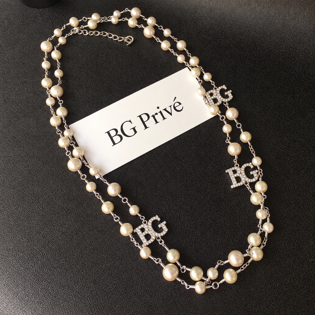 Pearl Necklace in Silver &amp; Pearly White – Five Sautoir