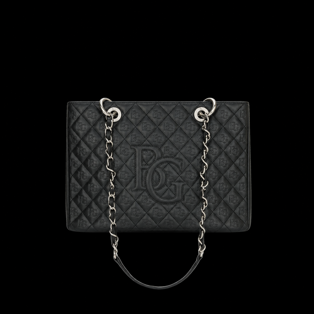 GST Tote in Black Quilted Caviar Leather with Silver-Tone Hardware