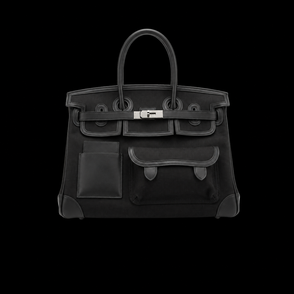 Birkin Cargo 35 in Black Canvas and Swift Leather