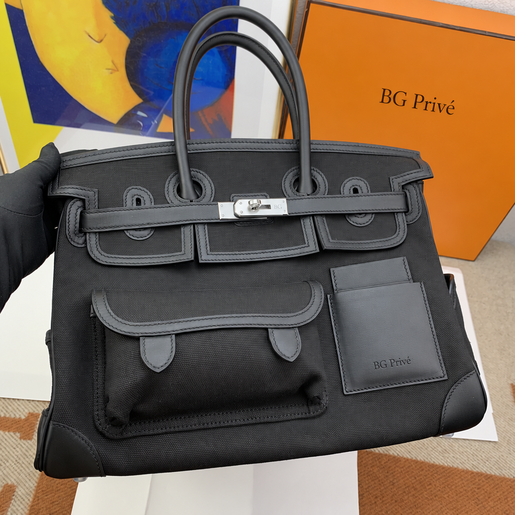 Birkin Cargo 35 in Black Canvas and Swift Leather