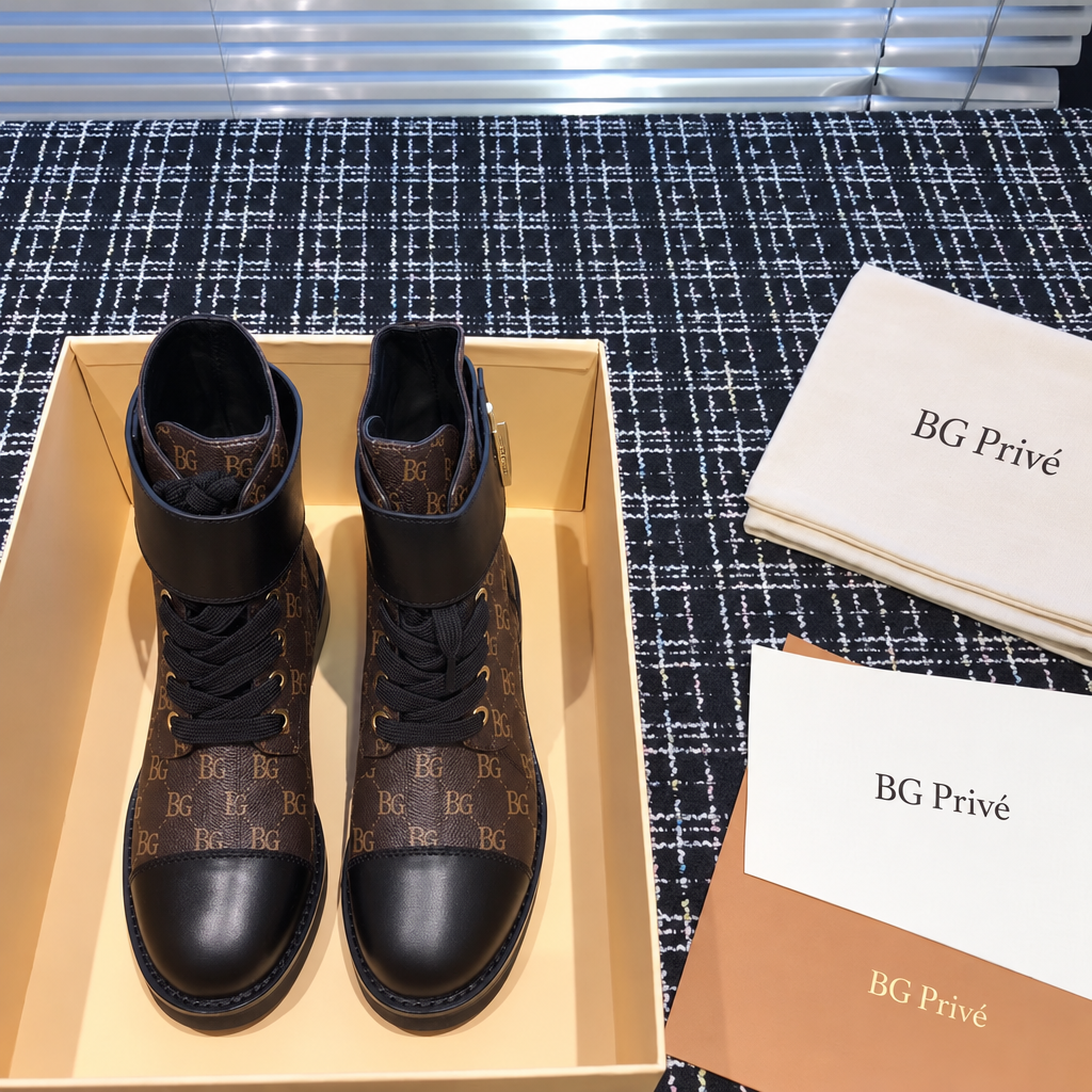 Wonderland Boots Flat Ranger in Cacao Monogram and Black