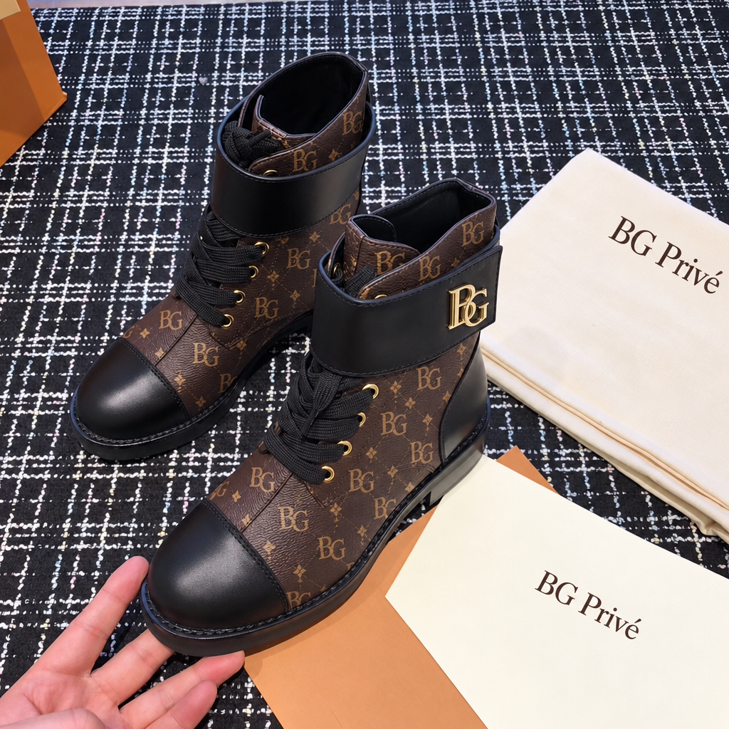 Wonderland Boots Flat Ranger in Cacao Monogram and Black