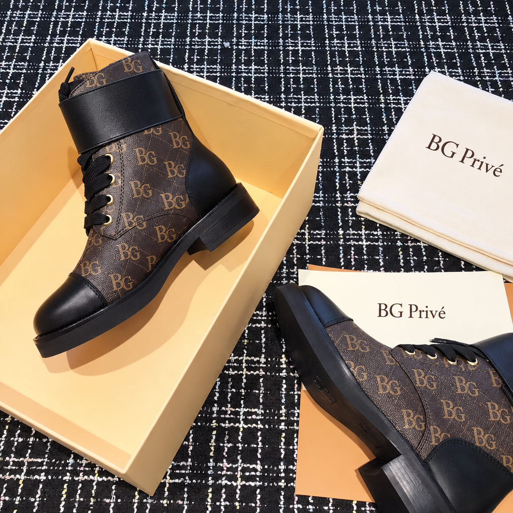 Wonderland Boots Flat Ranger in Cacao Monogram and Black