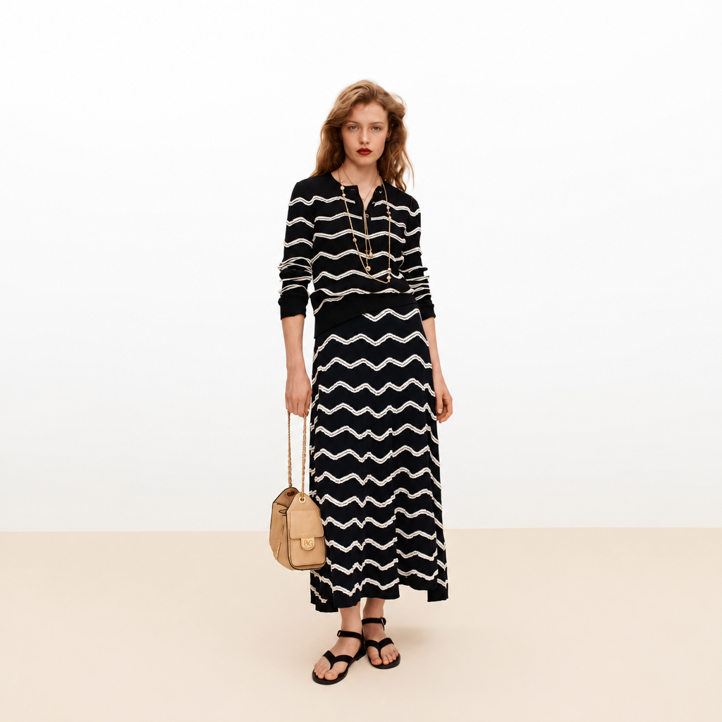 25 Mini Bag in Beige and Black Braided Raffia-Effect Canvas