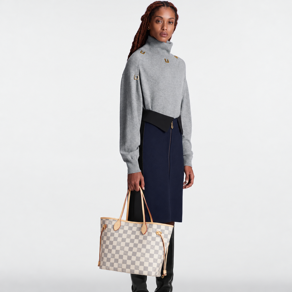 Neverfull MM Damier Azur Tote with Rose Ballerine Lining