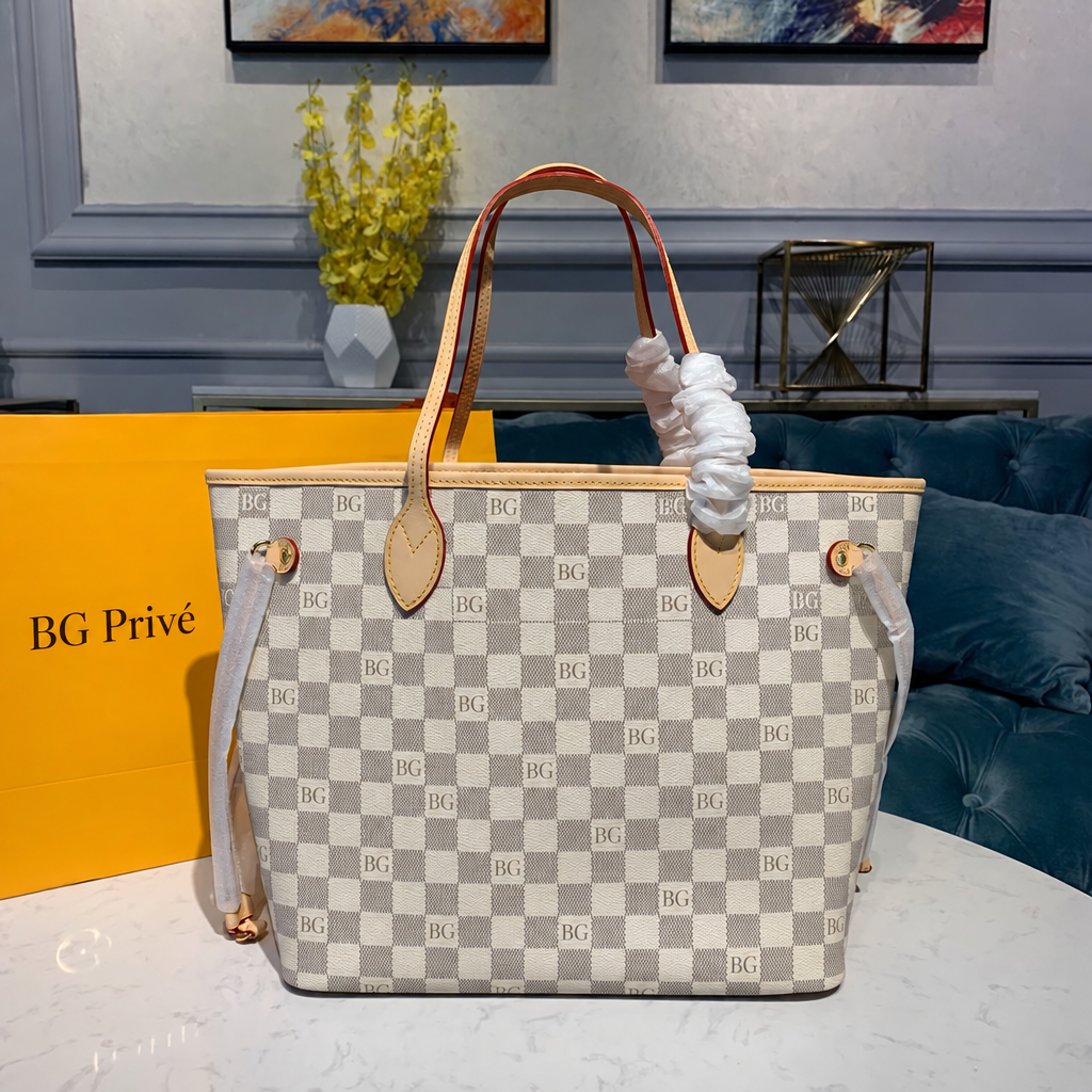 Neverfull MM Damier Azur Tote with Rose Ballerine Lining