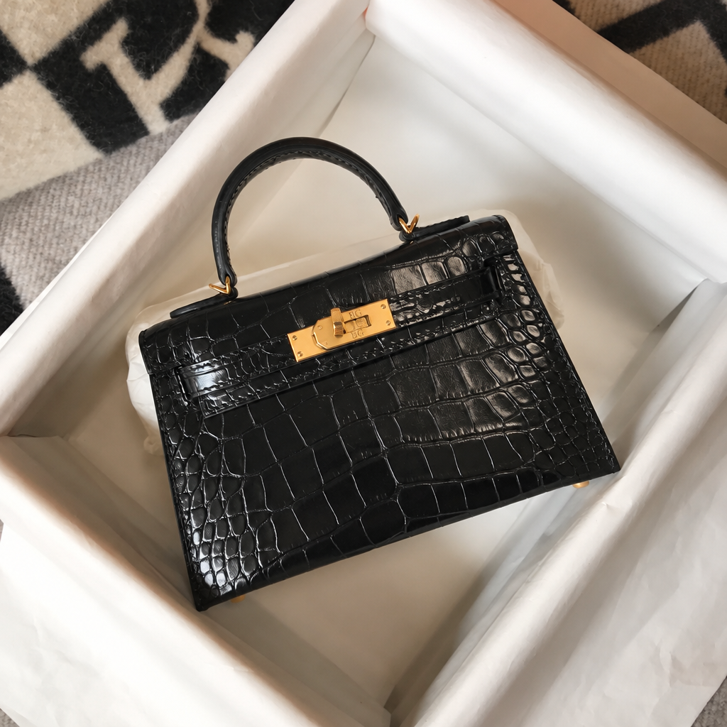 Mini Kelly 20 II Sellier Black with Gold Hardware