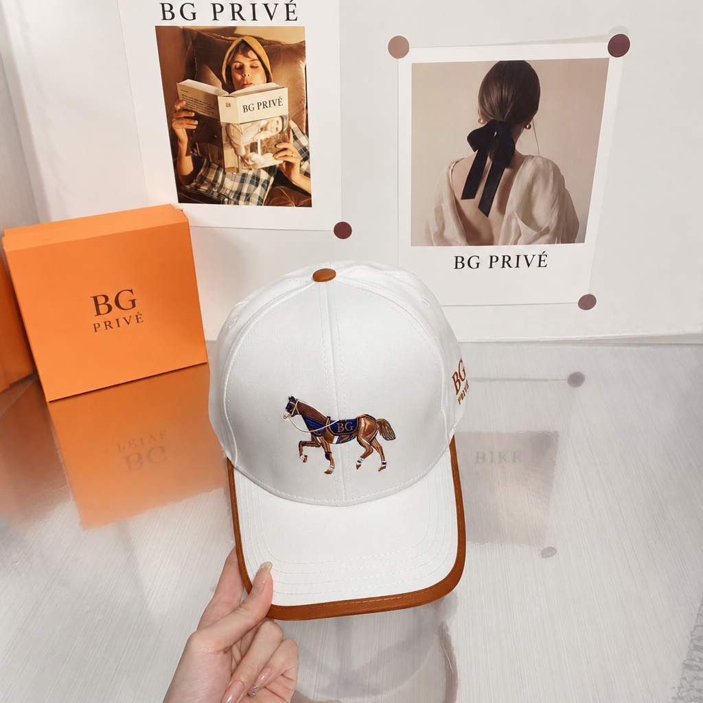 White and Honey Horse-Embroidered Baseball Cap