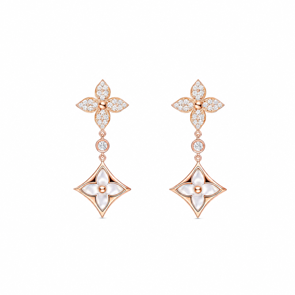 Color Blossom Double Star Long Earrings
