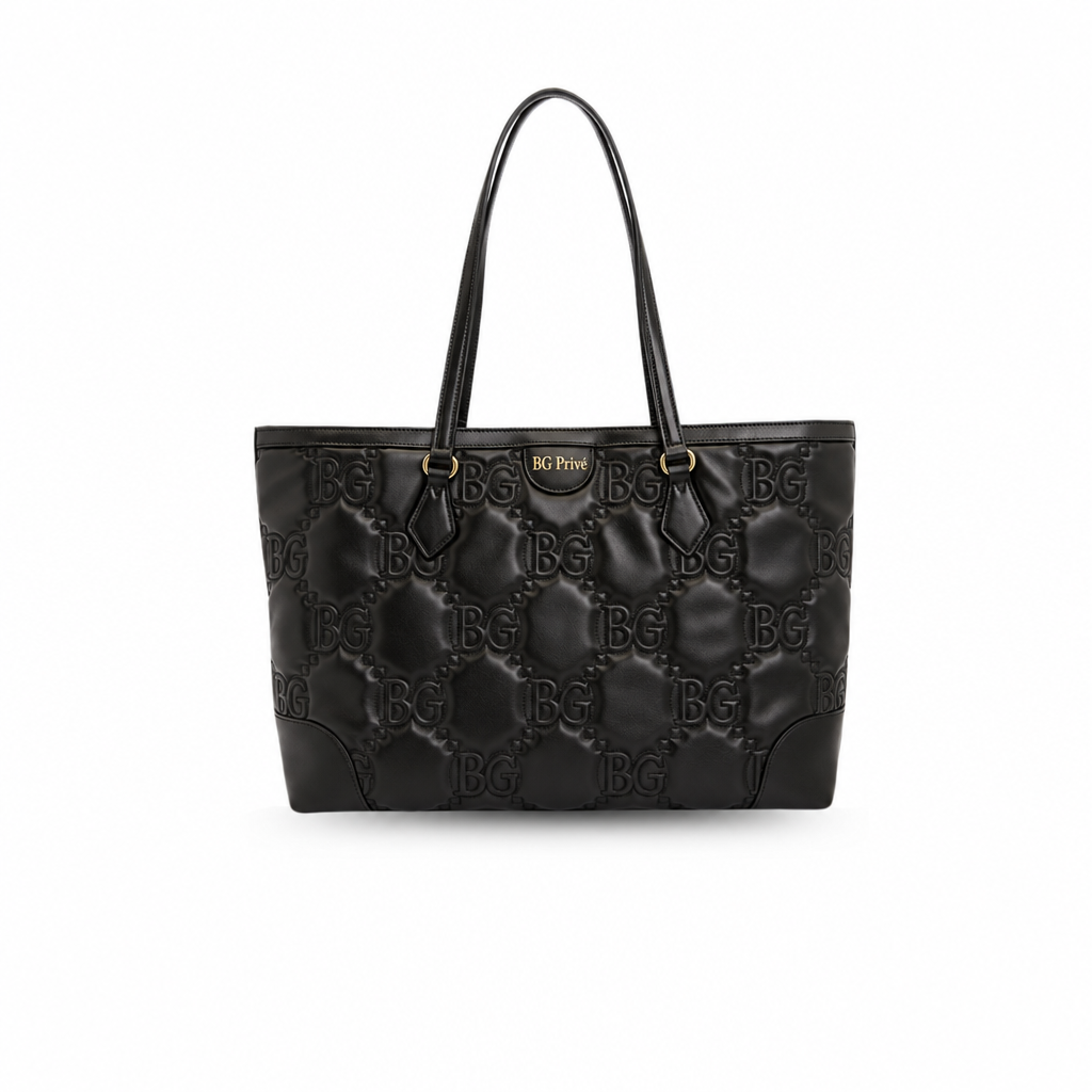 Matelassé Medium Tote Black – Quilted Leather