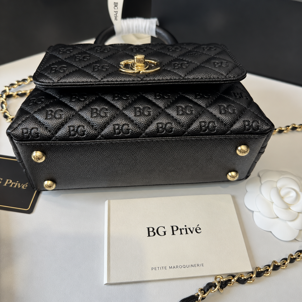 Mini Coco Handle Bag in Black Grained Calfskin