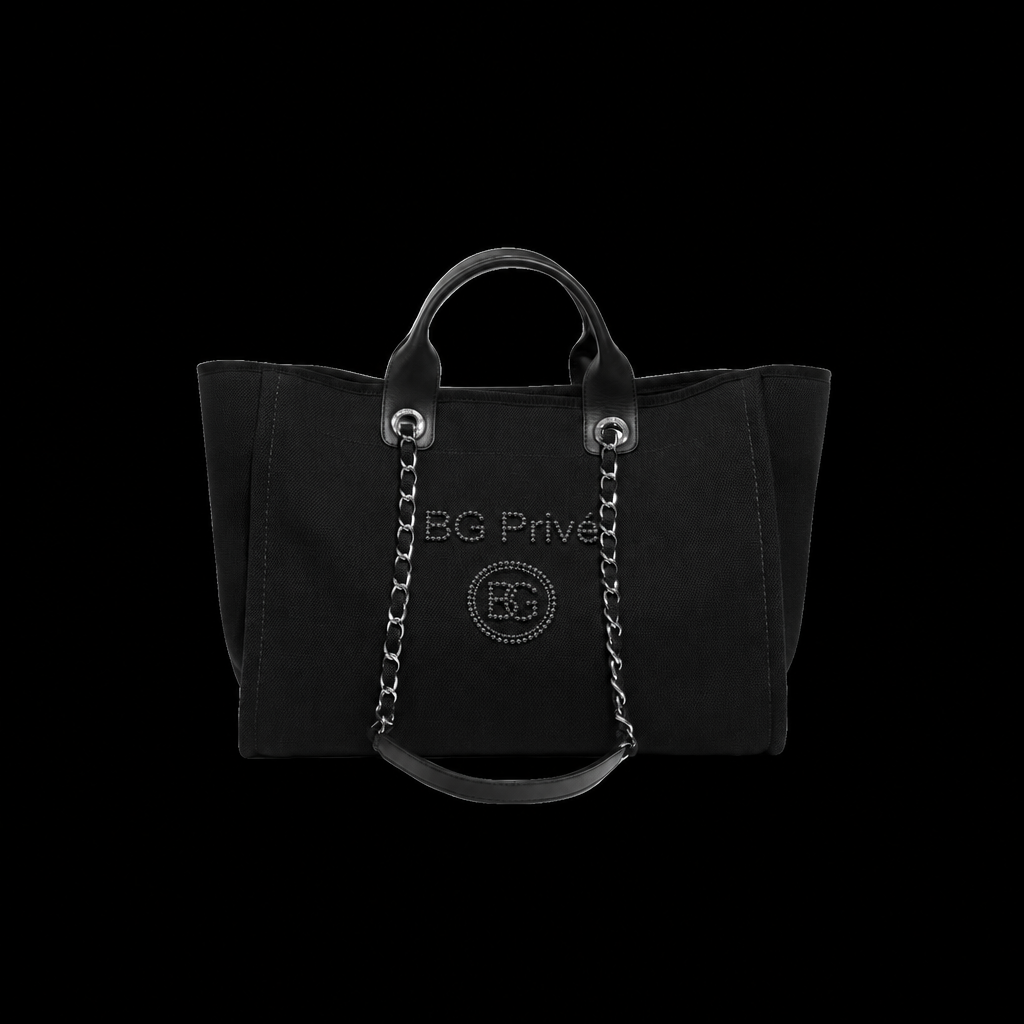 Deauville Tote Large Black Canvas with Pearl-Embellished Logo