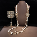 Faux Pearl and Crystal Camellia Long Necklace
