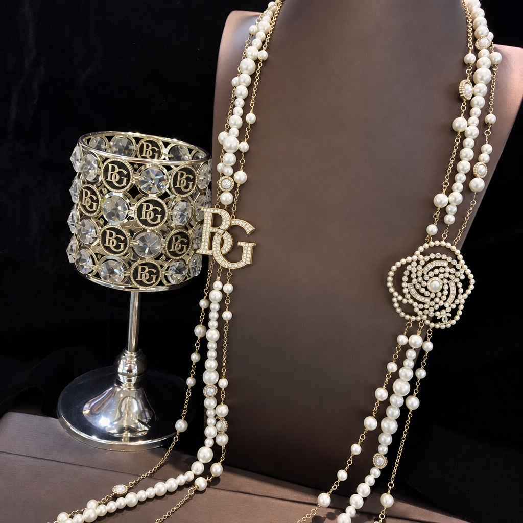 Faux Pearl and Crystal Camellia Long Necklace