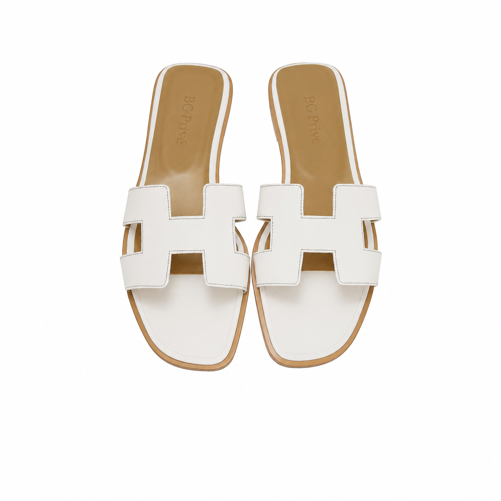 Oran Sandal Ivory-Tone Leather Flat Slide for Women