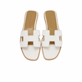 Oran Sandal Ivory-Tone Leather Flat Slide for Women