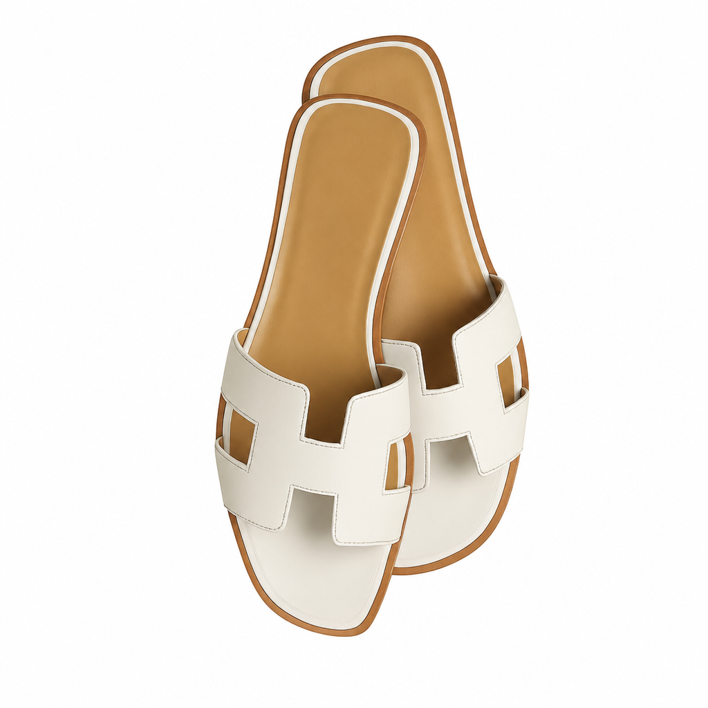 Oran Sandal Ivory-Tone Leather Flat Slide for Women
