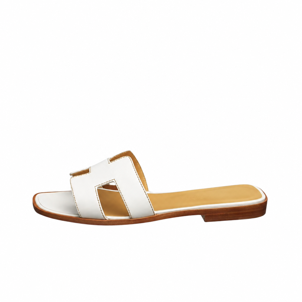 Oran Sandal Ivory-Tone Leather Flat Slide for Women