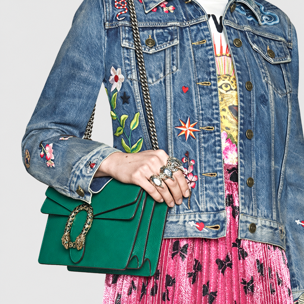Dionysus Small Leather Shoulder Bag in Emerald Green