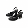 Lace Cap-Toe Slingback Block-Heel Pumps in Black