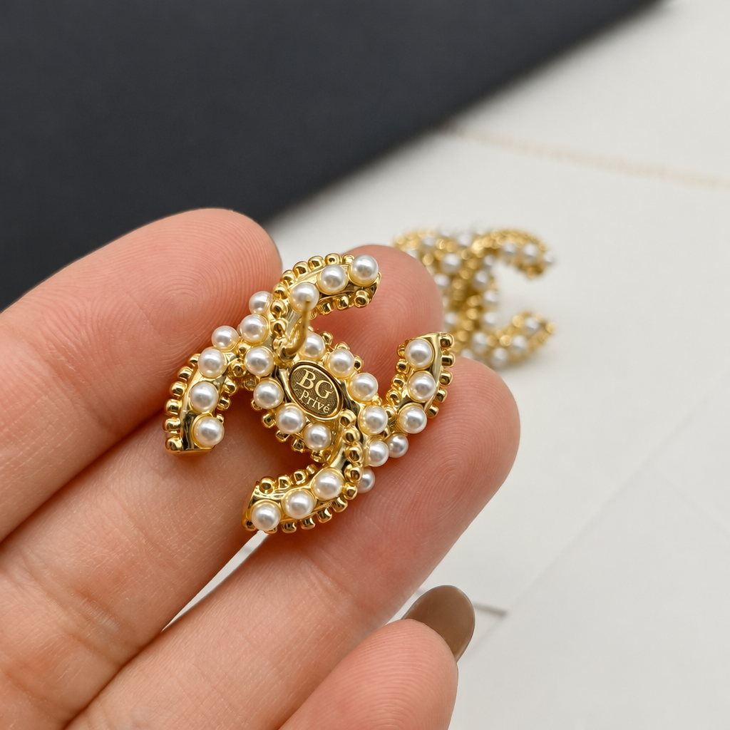 Pearl-Embellished Gold-Tone Stud Earrings