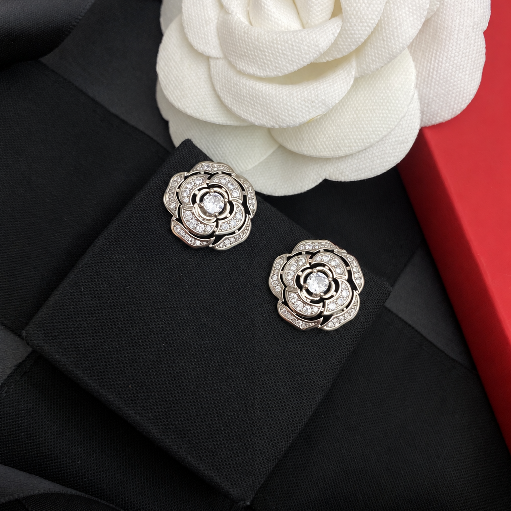 Camellia Crystal Clip-On Earrings