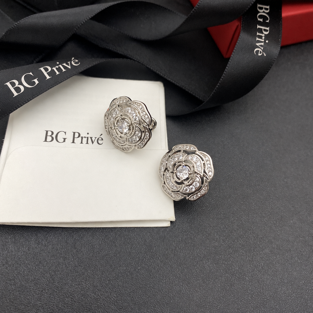 Camellia Crystal Clip-On Earrings