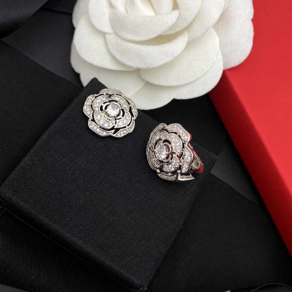 Camellia Crystal Clip-On Earrings