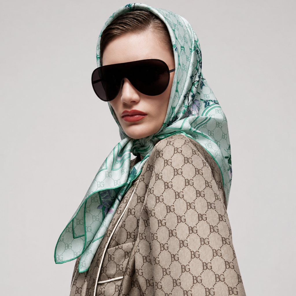 Printed Twill Carre Scarf Green For Women 777066 3G001 3967
