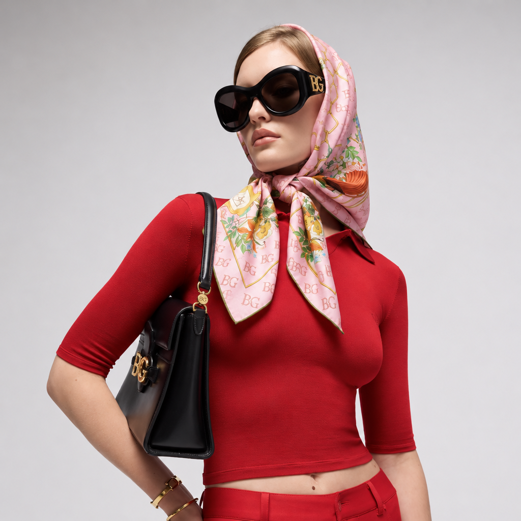 Printed Twill Carre Scarf Pink For Women 777066 3G001 5967
