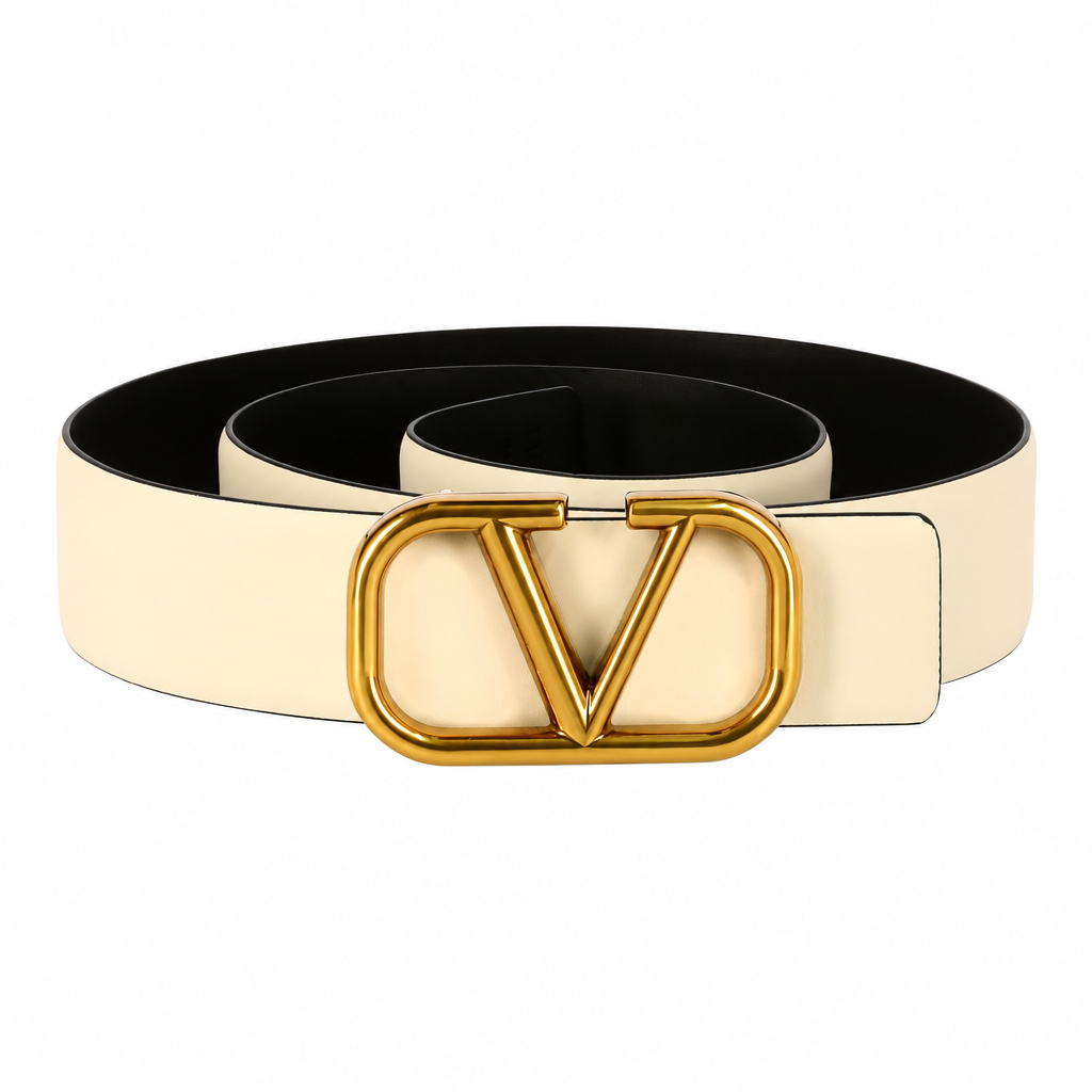 Garavani VLogo Signature 40 Reversible Belt in Light Ivory and Black