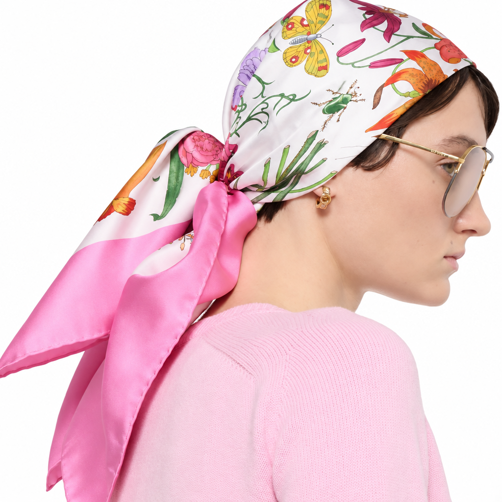 Printed Silk Twill Carre Scarf Pink For Women 821061 3G001 9072