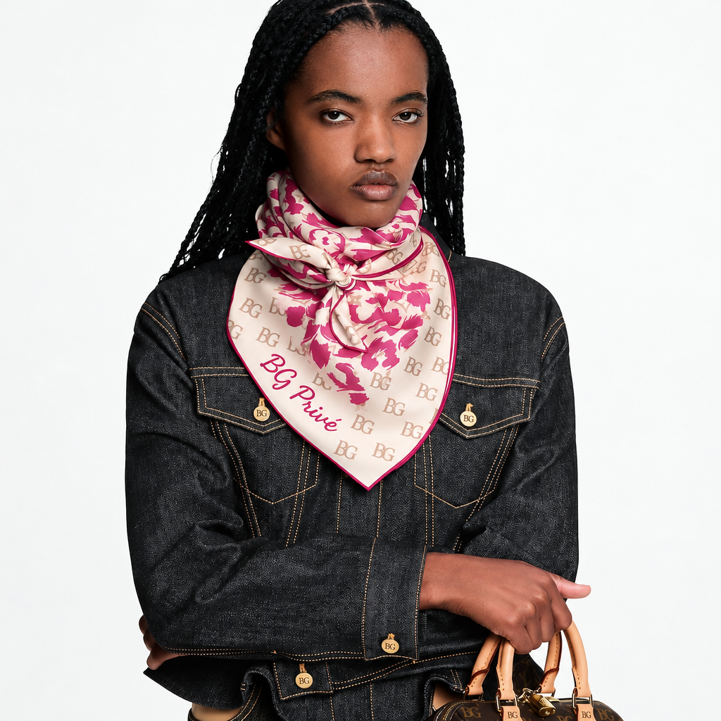 Safari Square 90 Scarf Cream/ Pink For Women M98121