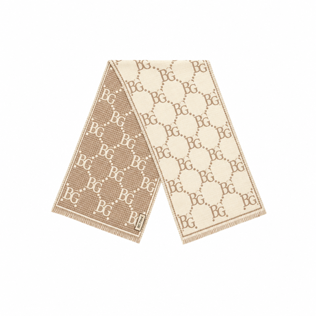 Jacquard Scarf Ivory And Beige 70.8in/180cm ‎774419 3GAMQ 9778