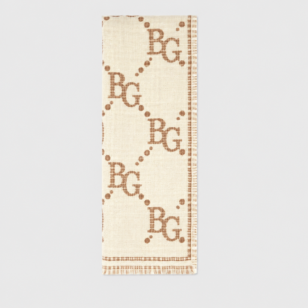 Jacquard Scarf Ivory And Beige 70.8in/180cm ‎774419 3GAMQ 9778