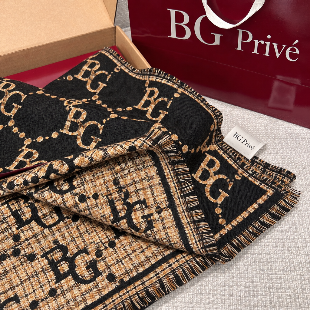 Check Scarf Black And Beige 70.8in/180cm ‎660025 4G386 1079