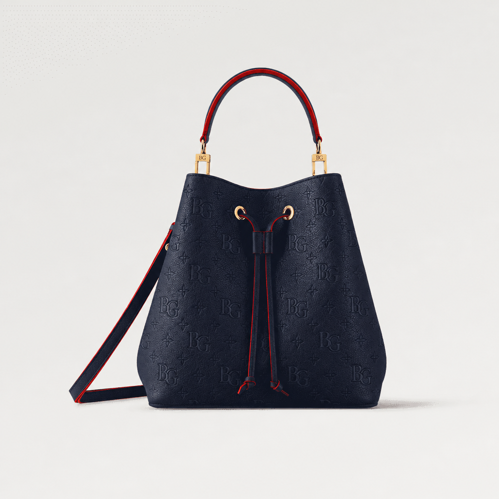 NéoNoé MM Marine Rouge Empreinte Leather Bag