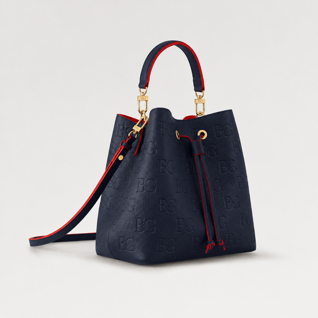 NéoNoé MM Marine Rouge Empreinte Leather Bag