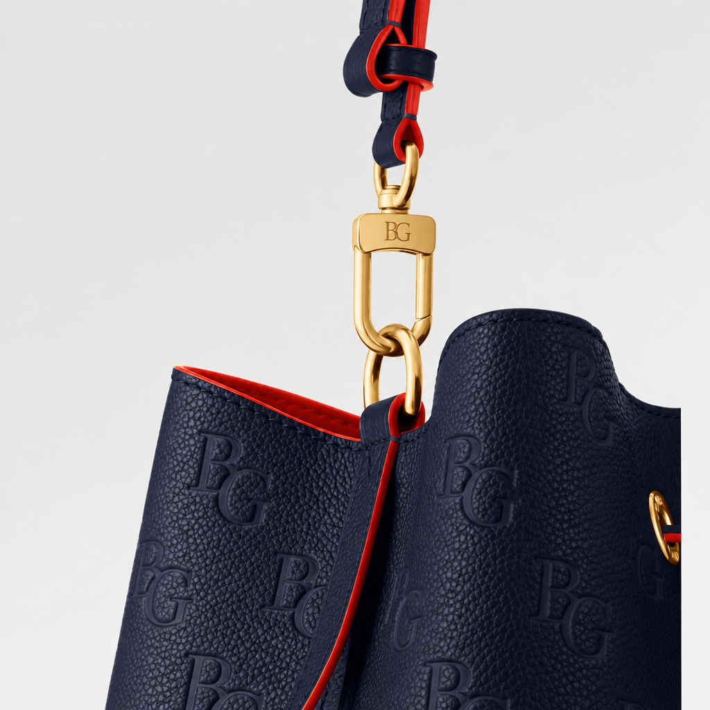 NéoNoé MM Marine Rouge Empreinte Leather Bag