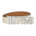 Logo Belt in Cream Calfskin with Silver Buckle