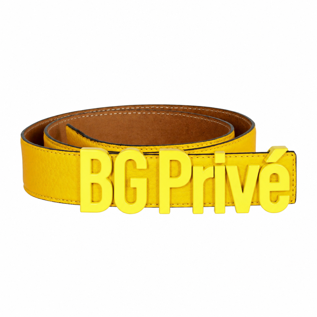 Logo Belt in Yellow Leather with Lettering Buckle