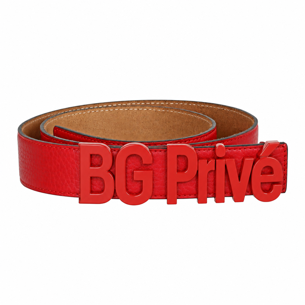 Logo Belt with Tonal Red Letter Buckle