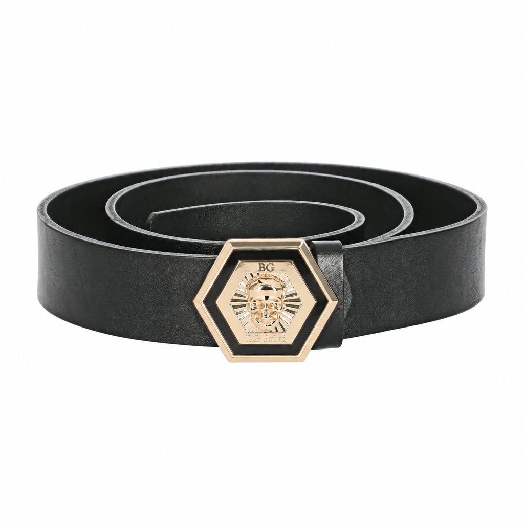 Philipp Plein Hexagon Skull Buckle Leather Belt