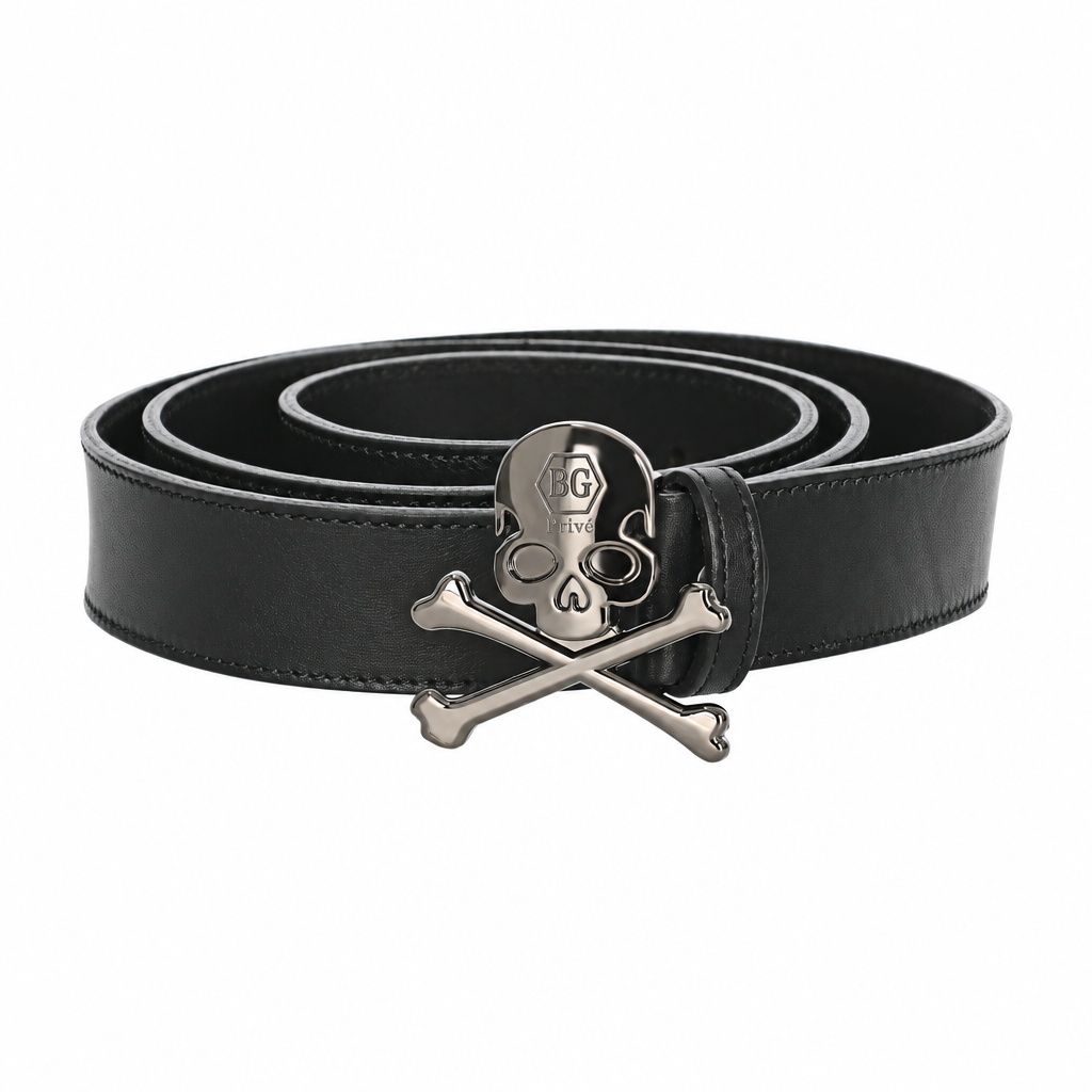 Philipp Plein Skull Belt in Black/Nickel Leather
