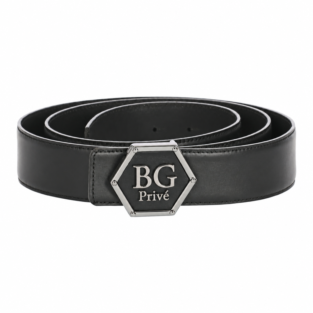 Philipp Plein Hexagon Belt in Black Calf Leather