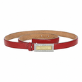 Red Belt with Check-Engraved Plaque Buckle